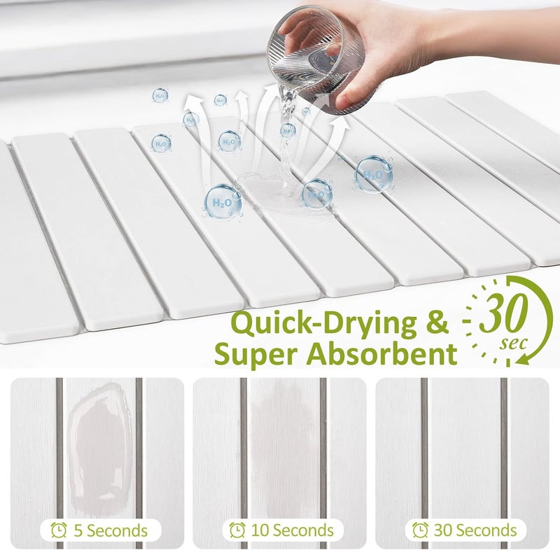 DK177 Large Stone Dish Drying Mat for Kitchen Counter, 24"(L)×16"(W), Collapsible Quick Dry Stone Dish Mats, Super Absorbent Diatomaceous Earth Drying Pad for Dishes Bottles Cups, Any Countertop (White) - Image 2